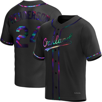 Men's Rickey Henderson Oakland Athletics Replica Black Holographic Alternate Jersey