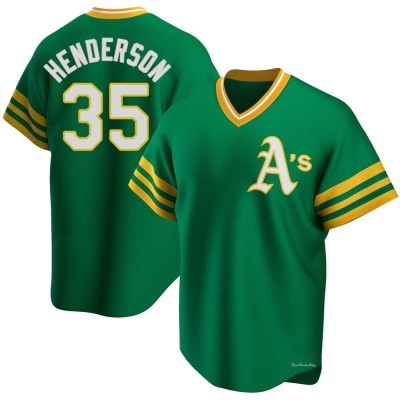 Men's Rickey Henderson Oakland Athletics Replica Green R Kelly Road Cooperstown Collection Jersey