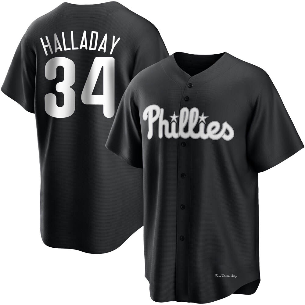 Men's Roy Halladay Philadelphia Phillies Replica Black/White Jersey
