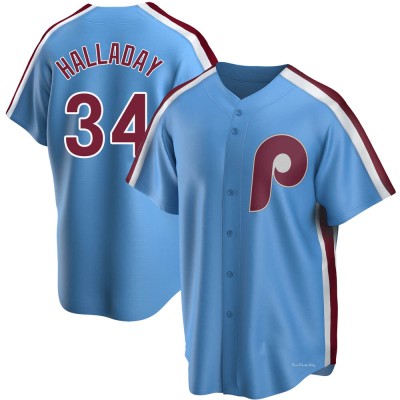Men's Roy Halladay Philadelphia Phillies Replica Light Blue Road Cooperstown Collection Jersey