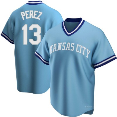 Men's Salvador Perez Kansas City Royals Replica Light Blue Road Cooperstown Collection Jersey