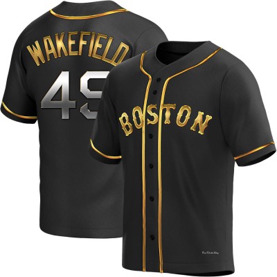 Men's Tim Wakefield Boston Red Sox Replica Black Golden Alternate Jersey