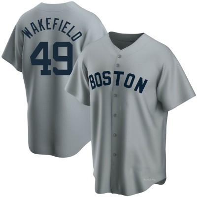 Men's Tim Wakefield Boston Red Sox Replica Gray Road Cooperstown Collection Jersey