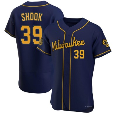 Men's TJ Shook Milwaukee Brewers Authentic Navy Alternate Jersey