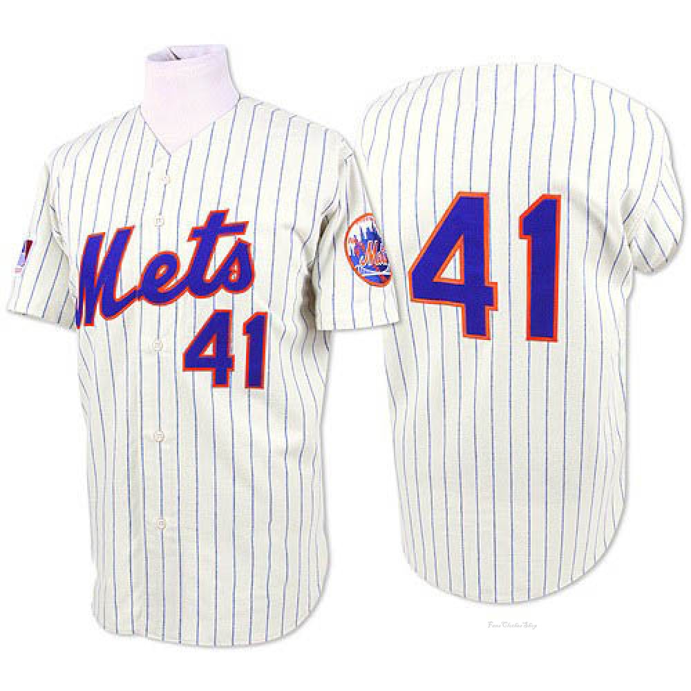 Men's Tom Seaver New York Mets Authentic White/Blue Strip Throwback Jersey