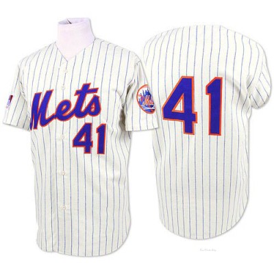 Men's Tom Seaver New York Mets Authentic White/Blue Strip Throwback Jersey