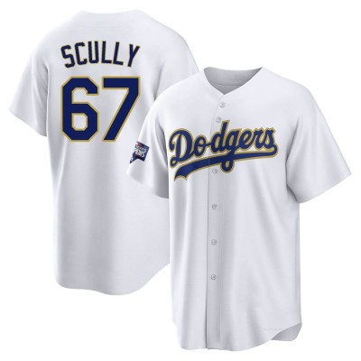 Men's Vin Scully Los Angeles Dodgers Replica White/Gold 2021 Gold Program Player Jersey