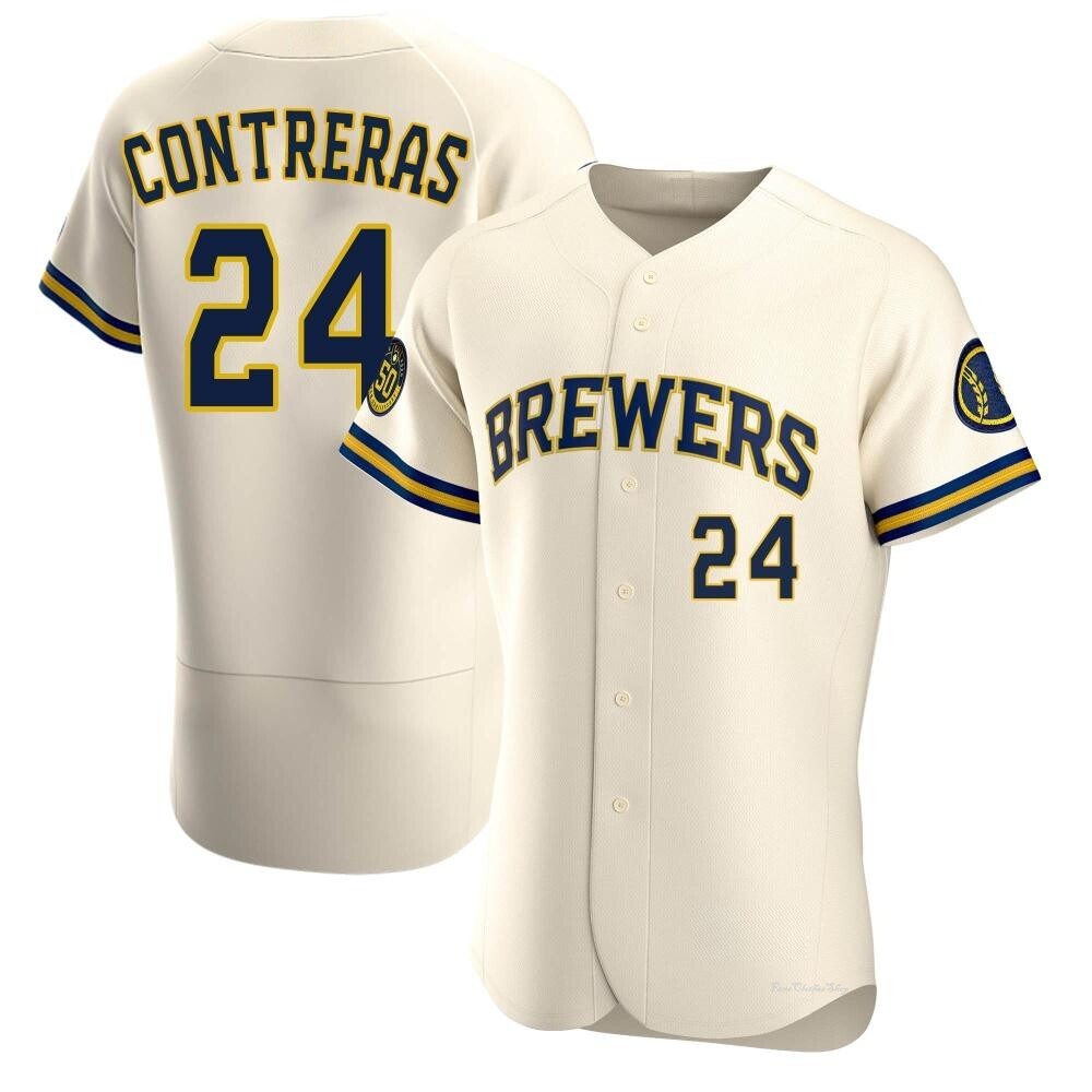 Men's William Contreras Milwaukee Brewers Authentic Cream Home Jersey