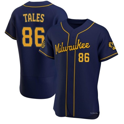 Men's Yeferson Tales Milwaukee Brewers Authentic Navy Alternate Jersey