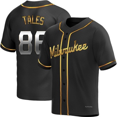 Men's Yeferson Tales Milwaukee Brewers Replica Black Golden Alternate Jersey