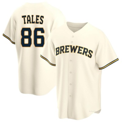 Men's Yeferson Tales Milwaukee Brewers Replica Cream Home Jersey