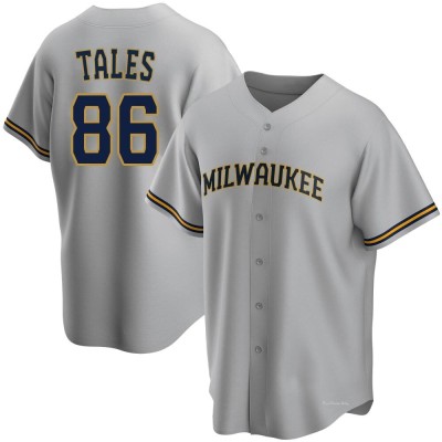 Men's Yeferson Tales Milwaukee Brewers Replica Gray Road Jersey