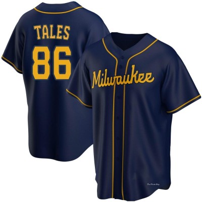 Men's Yeferson Tales Milwaukee Brewers Replica Navy Alternate Jersey