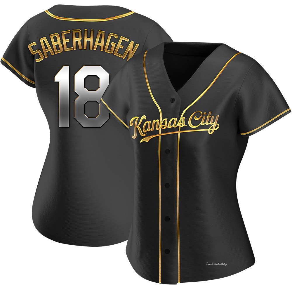 Women's Bret Saberhagen Kansas City Royals Replica Black Golden Alternate Jersey