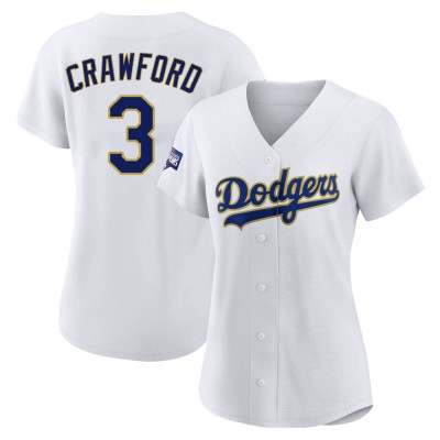 Women's Carl Crawford Los Angeles Dodgers Authentic White/Gold 2021 Gold Program Player Jersey