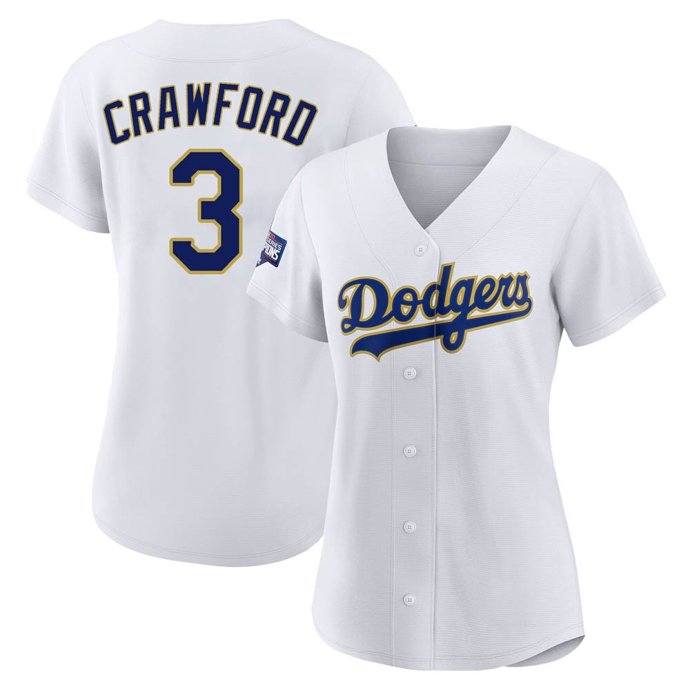 Women's Carl Crawford Los Angeles Dodgers Replica White/Gold 2021 Gold Program Player Jersey