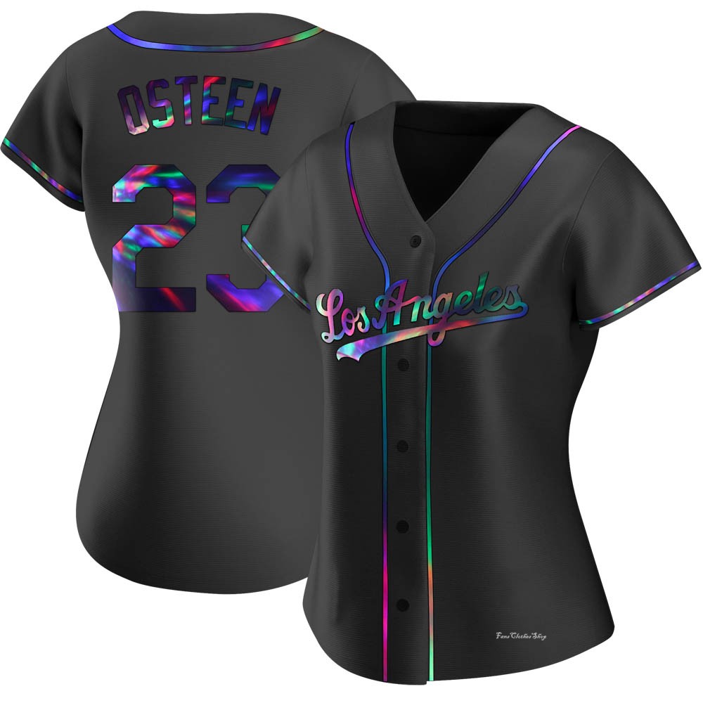 Women's Claude Osteen Los Angeles Dodgers Replica Black Holographic Alternate Jersey