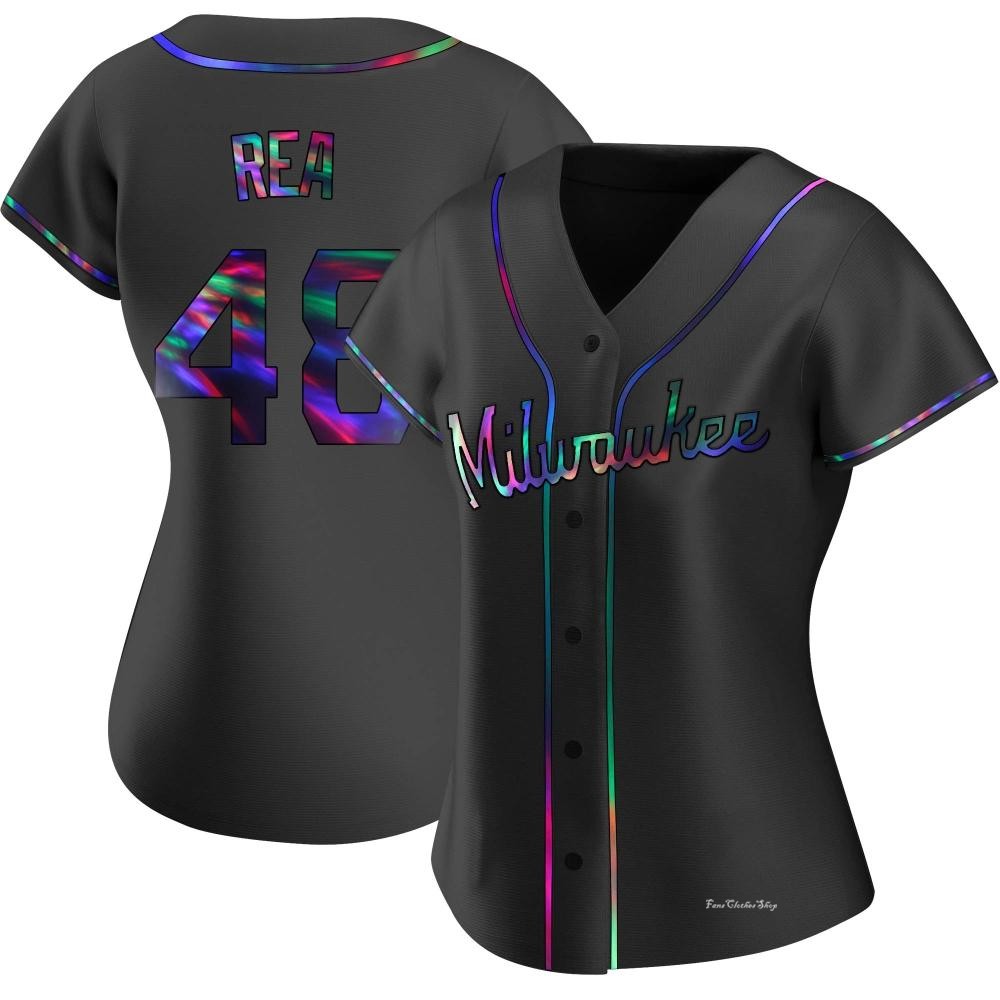 Women's Colin Rea Milwaukee Brewers Replica Black Holographic Alternate Jersey
