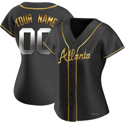 Women's Custom Atlanta Braves Replica Black Golden Alternate Jersey