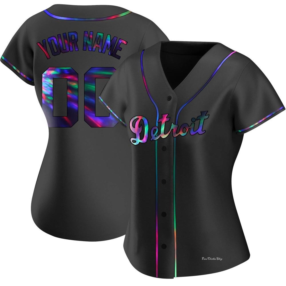 Women's Custom Detroit Tigers Replica Black Holographic Alternate Jersey