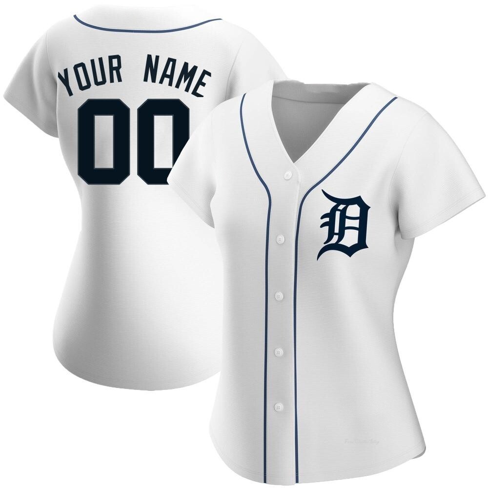 Women's Custom Detroit Tigers Replica White Home Jersey