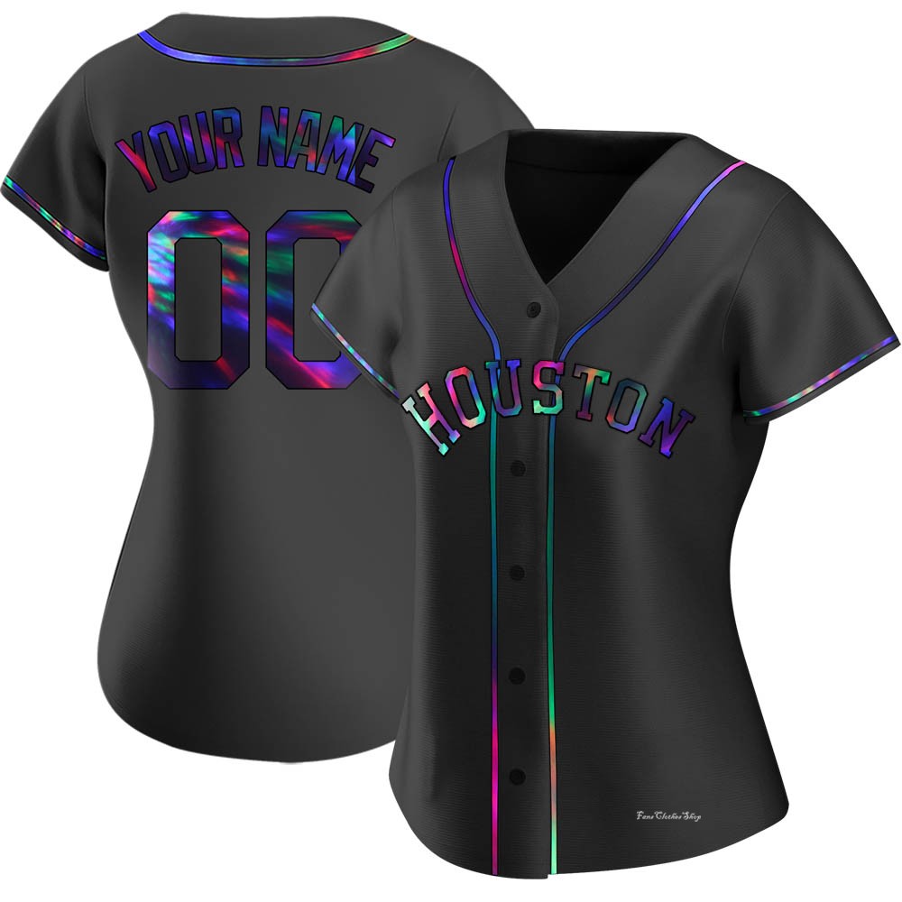 Women's Custom Houston Astros Replica Black Holographic Alternate Jersey