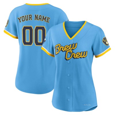 Women's Custom Milwaukee Brewers Authentic Blue Powder 2022 City Connect Jersey