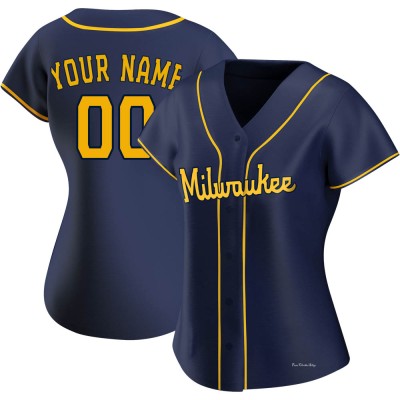 Women's Custom Milwaukee Brewers Authentic Navy Alternate Jersey