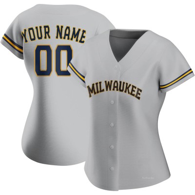 Women's Custom Milwaukee Brewers Replica Gray Road Jersey