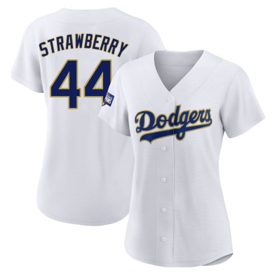 Women's Darryl Strawberry Los Angeles Dodgers Authentic White/Gold 2021 Gold Program Player Jersey
