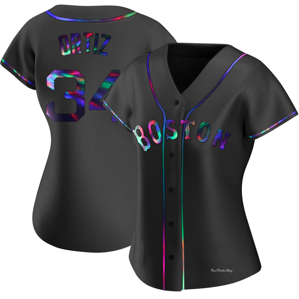 Women's David Ortiz Boston Red Sox Replica Black Holographic Alternate Jersey