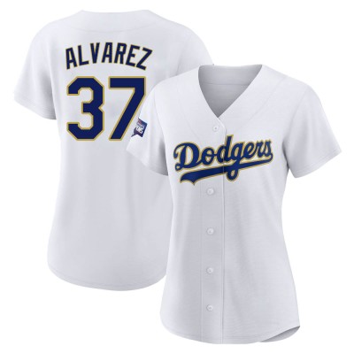 Women's Eddy Alvarez Los Angeles Dodgers Authentic White/Gold 2021 Gold Program Player Jersey
