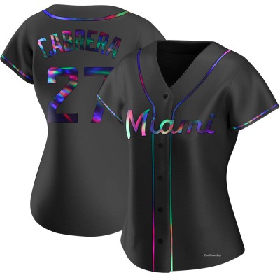 Women's Edward Cabrera Miami Marlins Replica Black Holographic Alternate Jersey