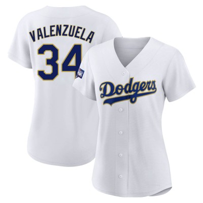 Women's Fernando Valenzuela Los Angeles Dodgers Authentic White/Gold 2021 Gold Program Player Jersey