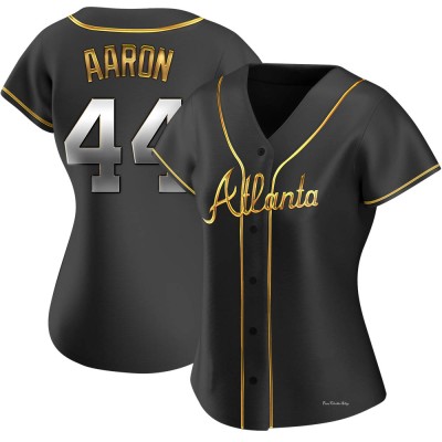 Women's Hank Aaron Atlanta Braves Replica Black Golden Alternate Jersey