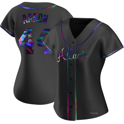 Women's Hank Aaron Atlanta Braves Replica Black Holographic Alternate Jersey