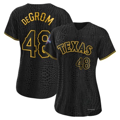 Women's Jacob deGrom Texas Rangers Replica Black Snake Skin City 2023 World Series Champions Jersey