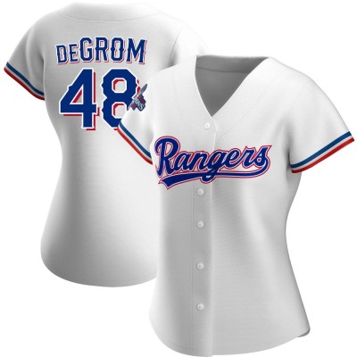 Women's Jacob deGrom Texas Rangers Replica White Home 2023 World Series Champions Jersey