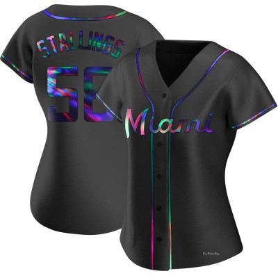 Women's Jacob Stallings Miami Marlins Replica Black Holographic Alternate Jersey