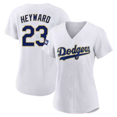 Women's Jason Heyward Los Angeles Dodgers Authentic White/Gold 2021 Gold Program Player Jersey
