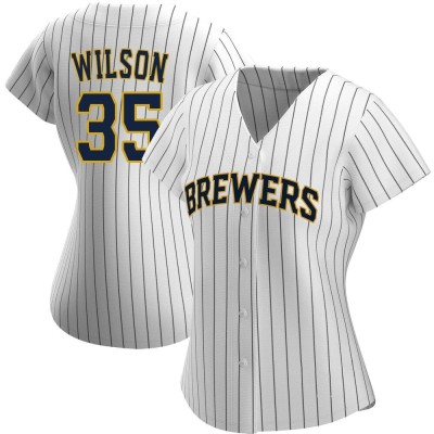 Women's Justin Wilson Milwaukee Brewers Authentic White/Navy Alternate Jersey