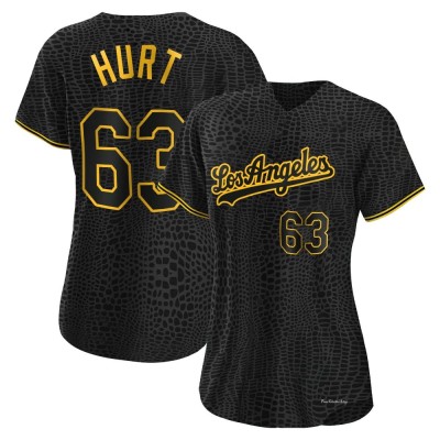 Women's Kyle Hurt Los Angeles Dodgers Authentic Black Snake Skin City Jersey