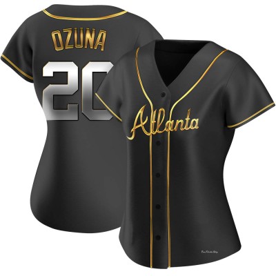 Women's Marcell Ozuna Atlanta Braves Replica Black Golden Alternate Jersey