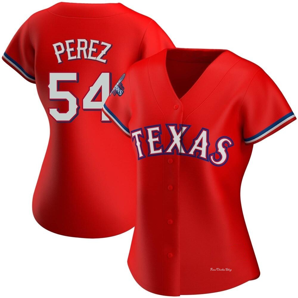 Women's Martin Perez Texas Rangers Replica Red Alternate 2023 World Series Champions Jersey