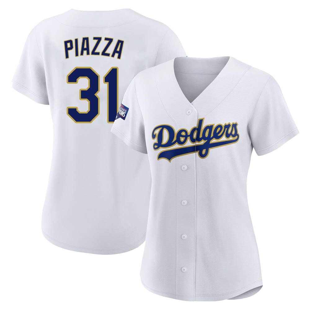 Women's Mike Piazza Los Angeles Dodgers Replica White/Gold 2021 Gold Program Player Jersey