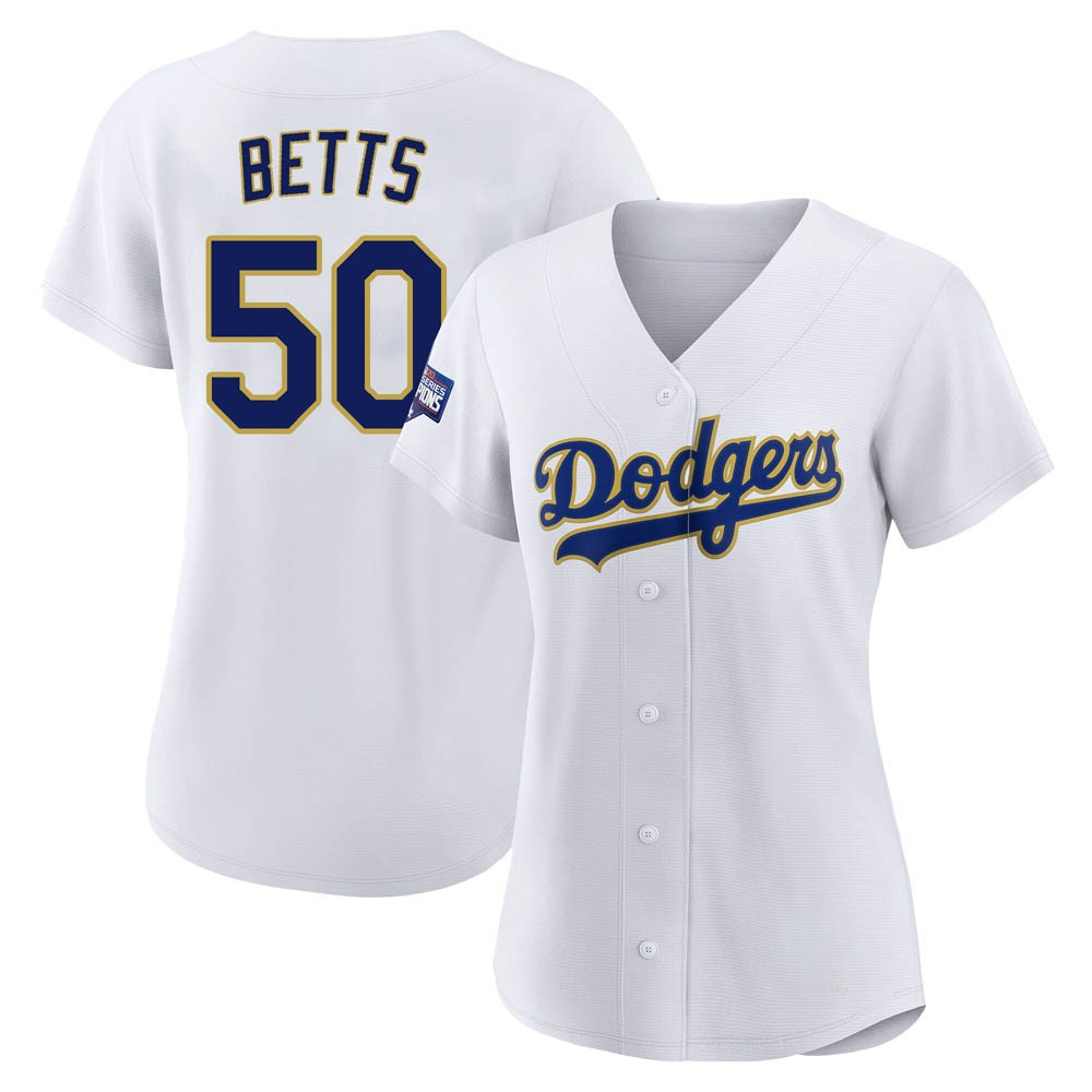 Women's Mookie Betts Los Angeles Dodgers Replica White/Gold 2021 Gold Program Player Jersey