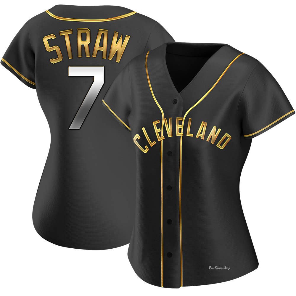 Women's Myles Straw Cleveland Guardians Replica Black Golden Alternate Jersey