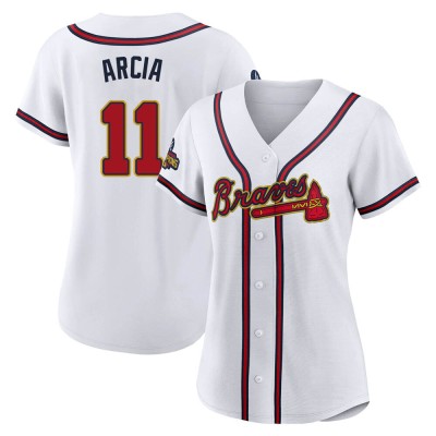 Women's Orlando Arcia Atlanta Braves Authentic Gold White 2022 Program Jersey