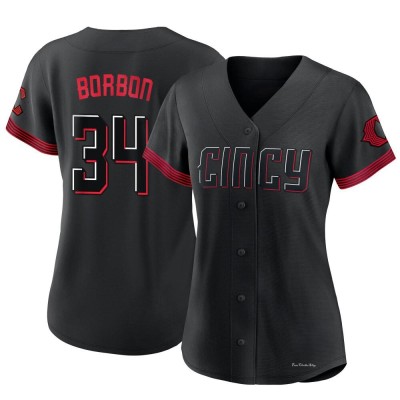 Women's Pedro Borbon Cincinnati Reds Authentic Black 2023 City Connect Jersey