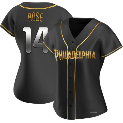 Women's Pete Rose Philadelphia Phillies Replica Black Golden Alternate Jersey